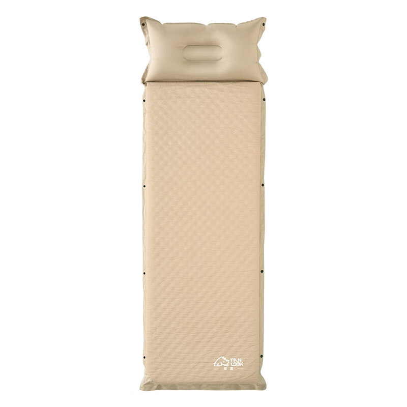 探露露营充气床垫户外充气垫床打地铺家用自动充气床野营帐篷地垫 春亚纺波点枕头拉筋款单人3cm（卡其色）