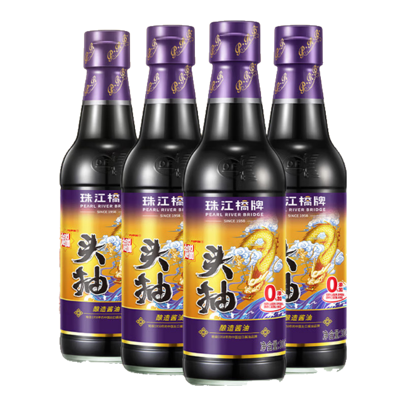 珠江橋牌出口配方特級頭抽 0%添加防腐劑頭道生抽豉油無海鹽調(diào)味品 御品頭抽300ml*4瓶