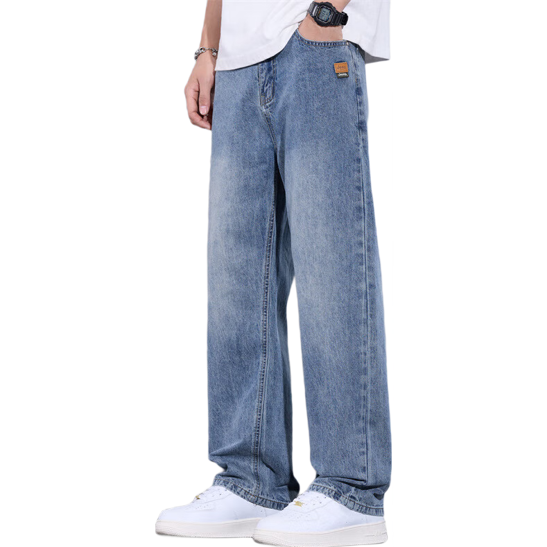 JEEP吉普牛仔裤男春夏季直筒休闲裤男士宽松阔腿裤子弹力 浅蓝 32