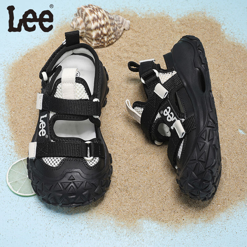 Lee儿童凉鞋【防撞鞋头】夏季新款儿童包头鞋时尚男女童运动凉鞋 黑米 36 【建议脚长219.3mm】