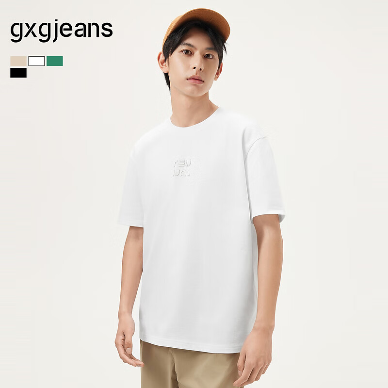 gxgjeans男装  多色简约字母休闲宽松圆领短袖T恤 25年夏新品 白色 L (175)