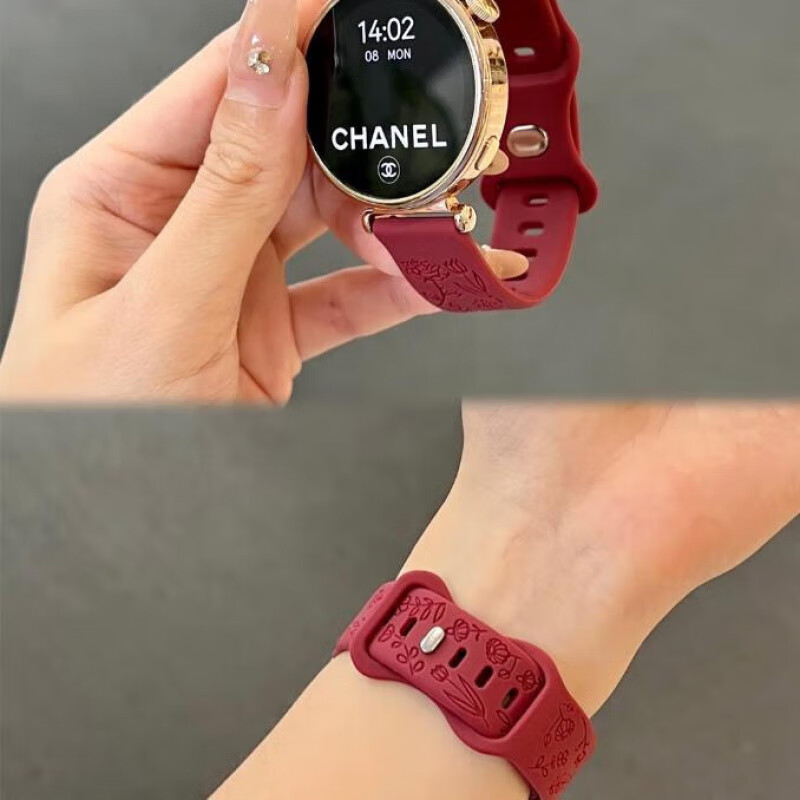 适用华为watch5表带新款浮雕花朵GT5女士夏季透气硅胶高级感表带 灰色 华为Watch5 42mm