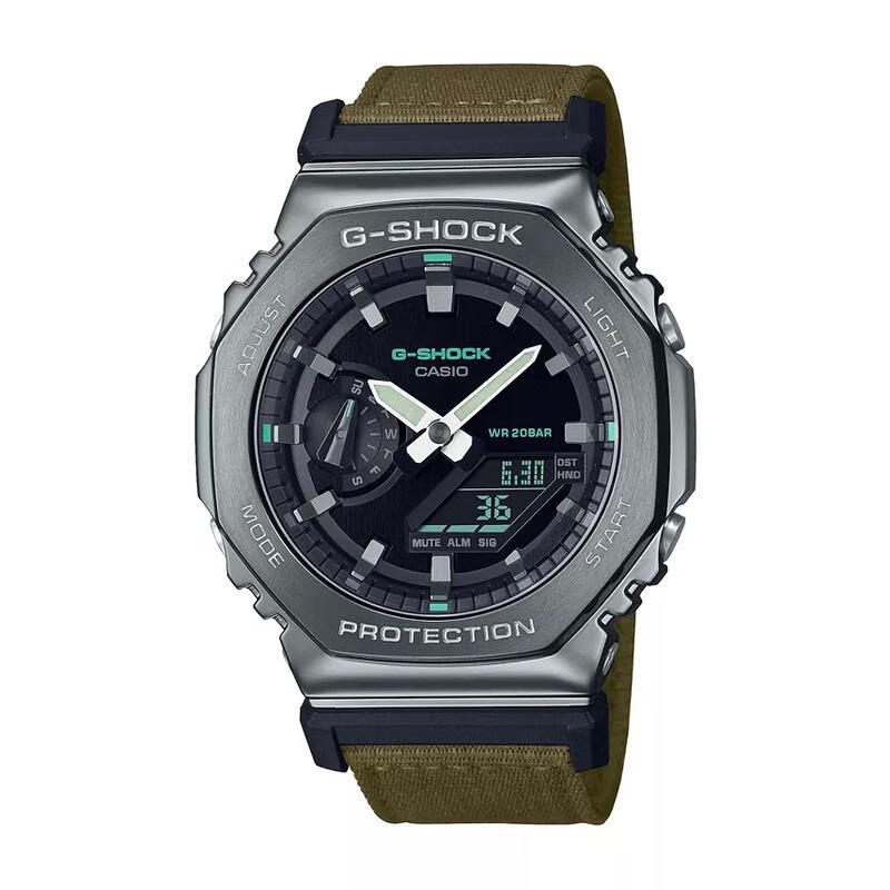 卡西歐（CASIO）男士時尚氣質(zhì)八角形防水休閑布帶手表 mm多功能設(shè)計 Green