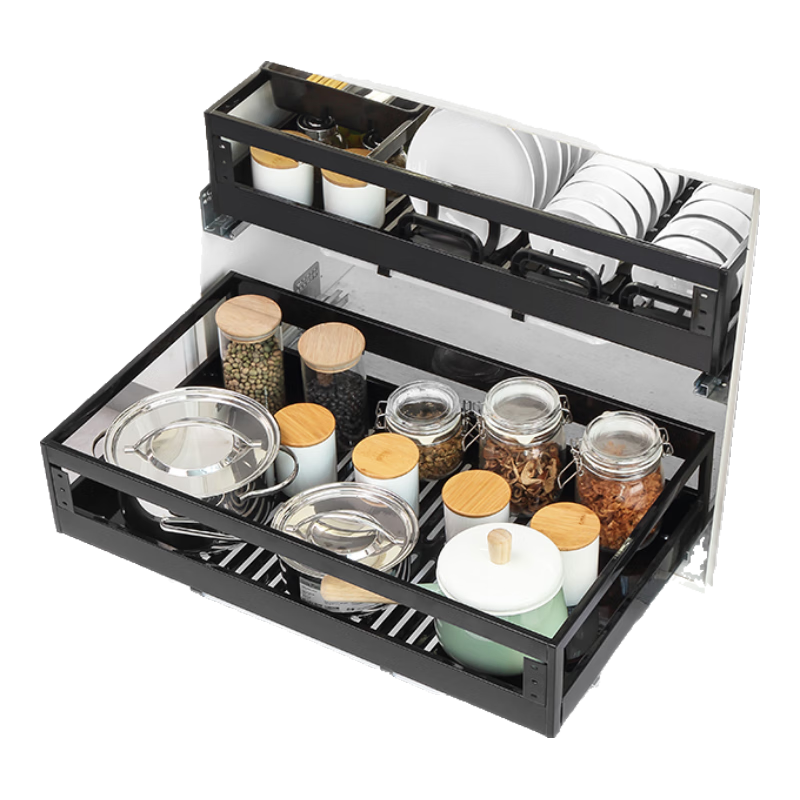 納童(NaTong)淺深度30 35cm廚房櫥柜拉籃雙層抽屜式不銹鋼碗碟籃短尺寸阻尼軌 35cm深單層平藍(lán)拍下備注尺寸