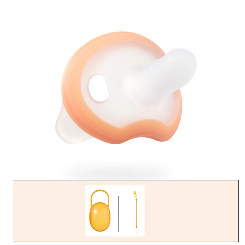 煦凛日本安抚奶嘴0-3-6个月1岁以上防胀气龅牙仿母乳新生儿超软全硅胶 橙色-防掉链+收纳盒 0-18个月 1盒装