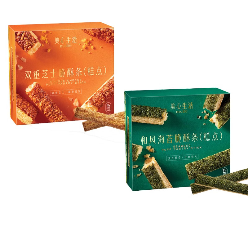 美心（Meixin）生活MXLife双重组合 饼干传统糕点小吃休闲零食 【】和风海苔脆酥条*1+双重芝士