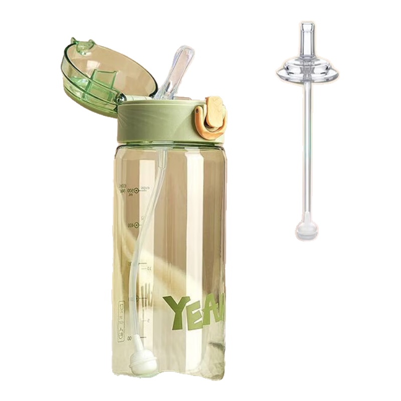 欣美雅（xinmeiya）帶重力球孕婦軟吸管杯躺著喝水產(chǎn)婦專用水杯帶刻度成人耐高溫杯子 熒光綠 650ml