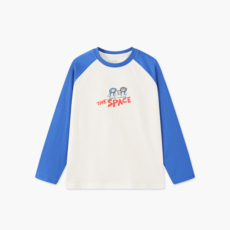 马骑顿(MQD)MQD童装男大童25新品潮酷休闲撞色插肩袖卡通圆领T恤亲子 宝蓝 120