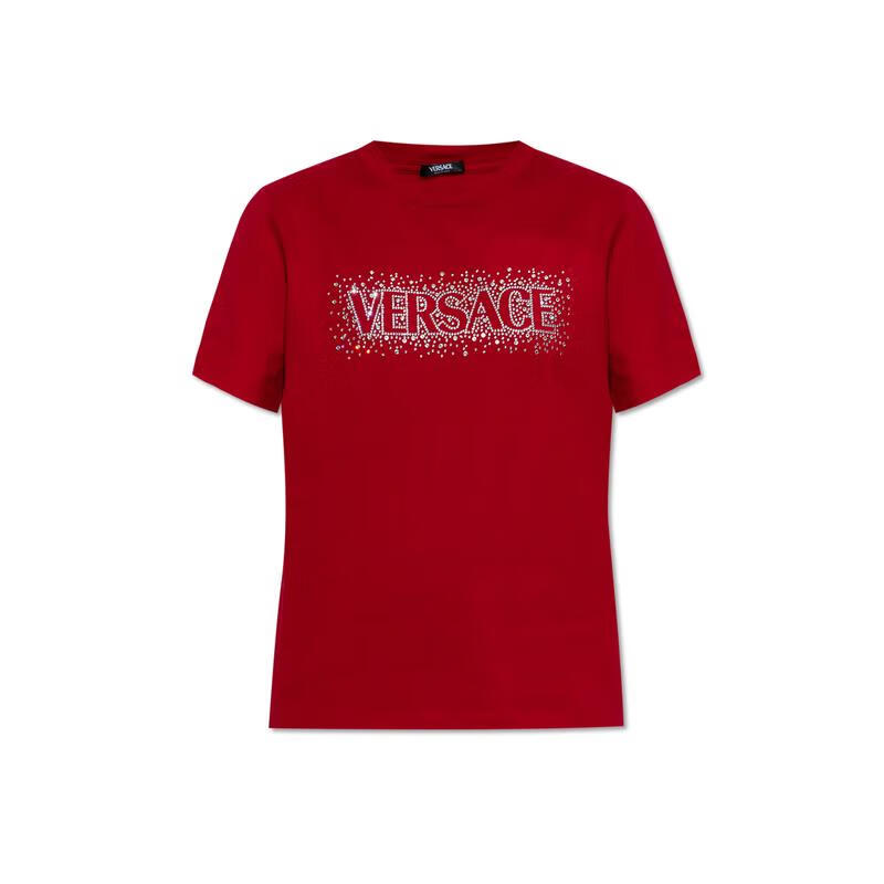 范思哲（VERSACE）2025夏季女士T恤亮片印花短袖T恤 经典 舒适时尚面料女士短袖 红色 均码 |40