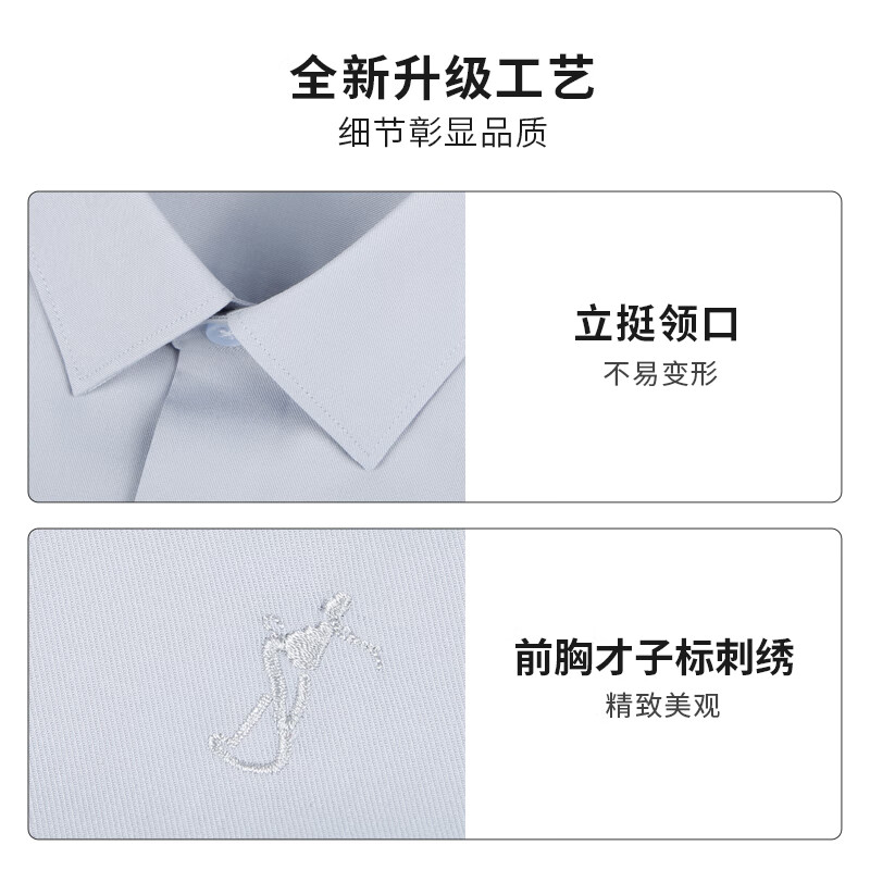 才子（TRIES）男士长袖衬衫纯色凉爽丝滑莫代尔桑蚕柔软面料商务衬衣白衬杉上装 灰色 2XL 41(175/96A)