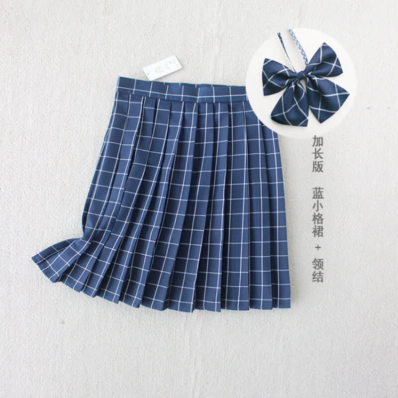 加长jk格子裙学院风百褶裙日系学生制服半身裙校供感跨竟一件 47cm蓝
