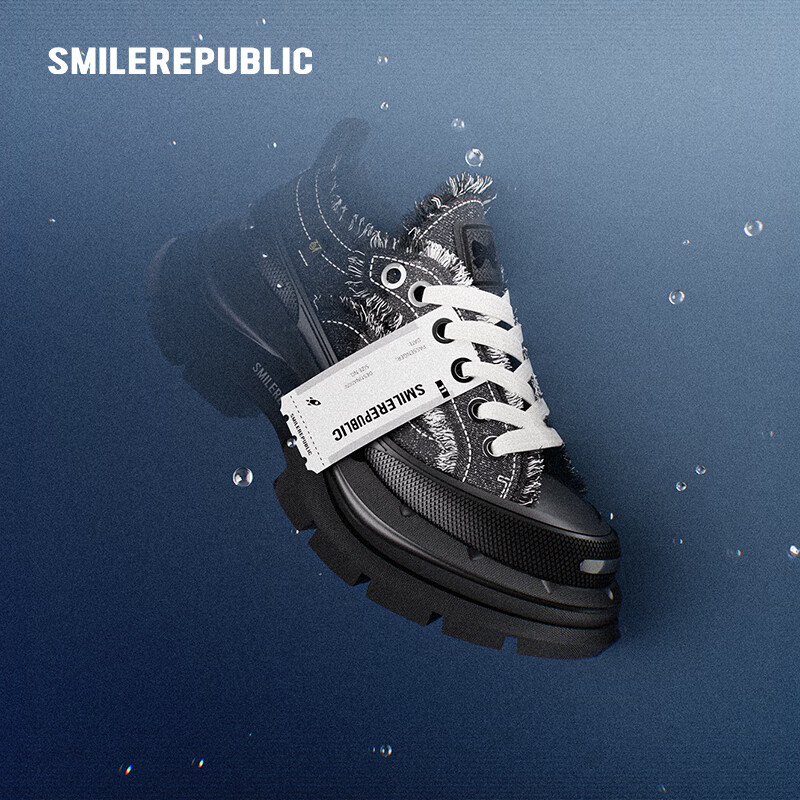 smilerepublic【毕雯珺同款】经典黑白撞色/黑色开口笑2.0厚底增高帆布鞋老爹鞋 黑色 SR20240106001 37