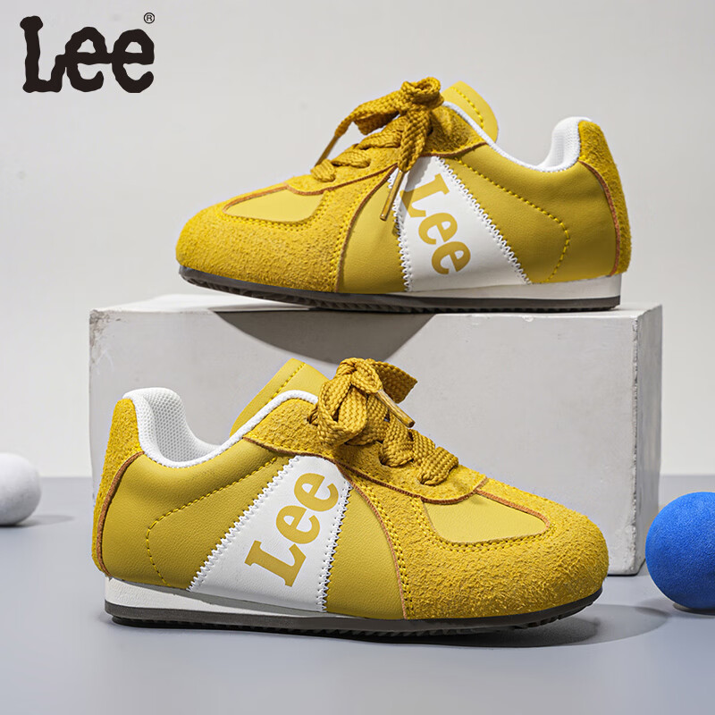 LEE KIDS童鞋秋季新款儿童低帮运动鞋女童耐磨休闲板鞋男童百搭系带德训鞋 黄色 34 【建议脚长212mm】