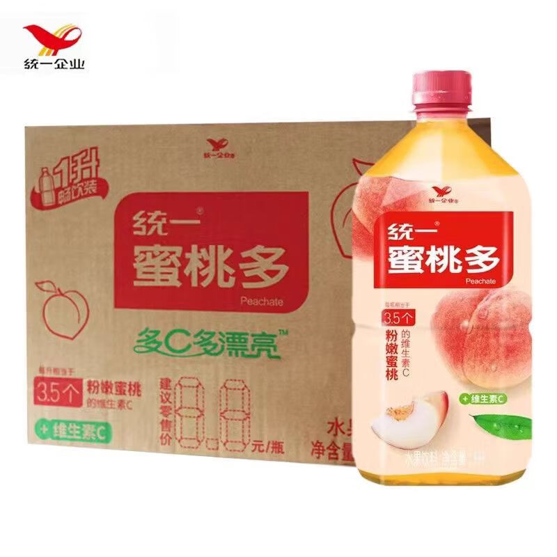 统一1L冰红茶8瓶整箱装1升茉莉无糖绿茶冰糖雪梨金桔柠檬大瓶饮料 【1L*8瓶】蜜桃多