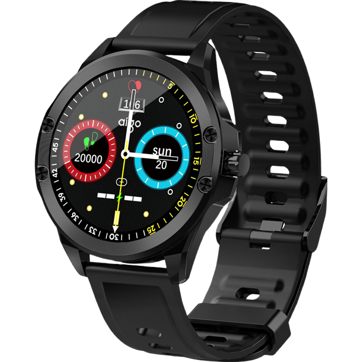 aigo爱国者 FW05智能手表 血压心率睡眠监测 防水运动计步多功能手表 华为小米苹果手机通用 石墨黑