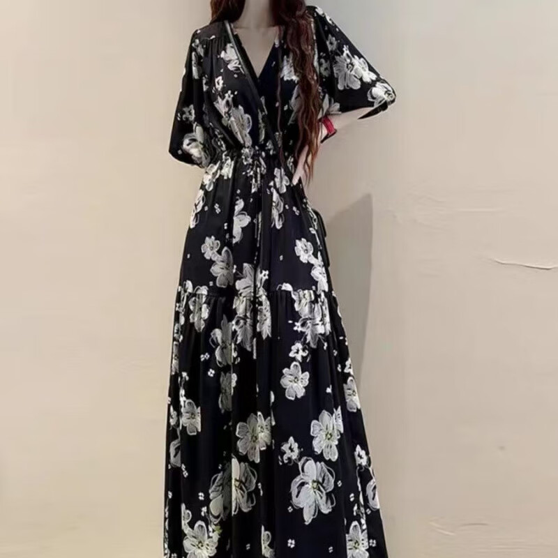 NUKM�ļ��¿��������ݸ������䳤ȹ�ӳ���߸��ӵ�����ѩ��ӡ������ȹ ��ɫ  ��.�� XL 130-150������ʵ��114.54Ԫ