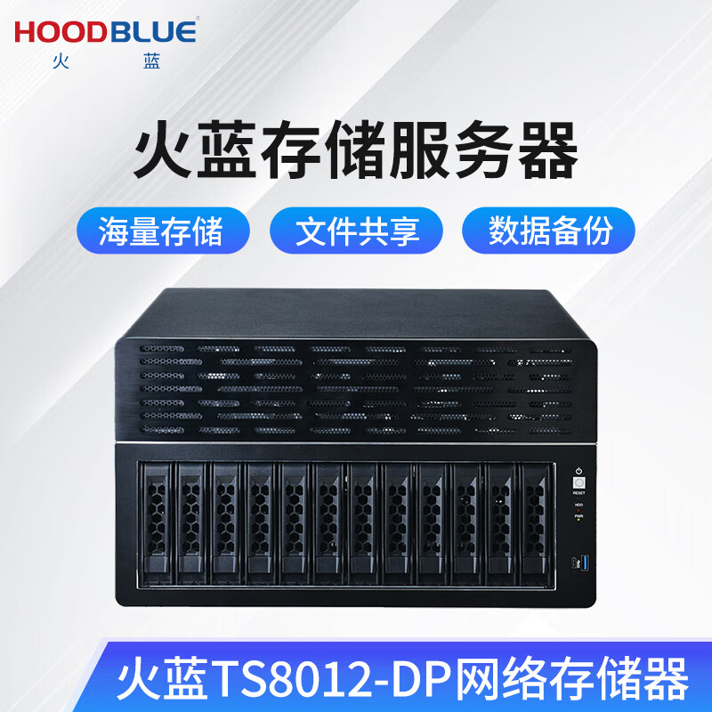 火蓝(Hoodblue)TS8012-DP万兆光纤NAS网络存储器12盘位私有云网盘国产化塔式磁盘阵列存储服务器 TS8012-DP-48TB