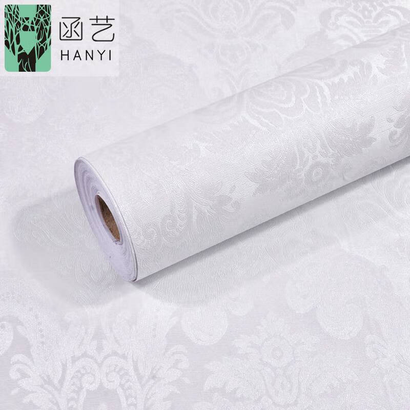 BEYZK10米深壓紋純素色奶茶店餐廳酒吧飯店服裝店壁紙墻紙自粘臥室溫馨 白色大歐花 僅墻紙