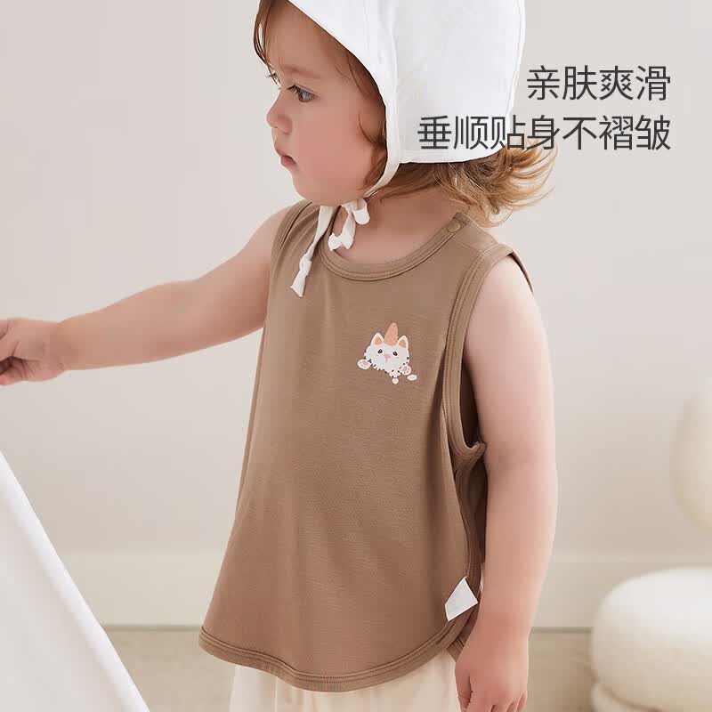 欢喜小熊 婴儿凉感背心套装儿童薄款夏季两件套宝宝夏天休闲衣服 小狗冰淇淋 110 (建议3-4岁身高100-110cm)