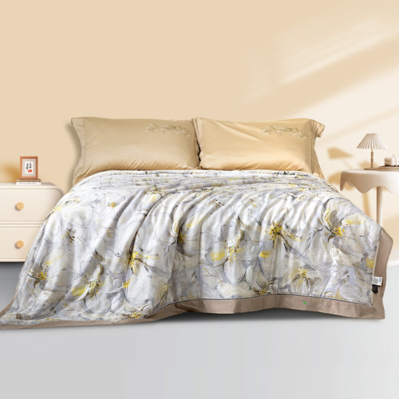 黛富妮兰精天丝空调被抑菌桑蚕丝棉可水洗机洗印花夏凉被凉感被双人被 觅.花榭天丝蚕丝绵夏被 双人被-220*240cm