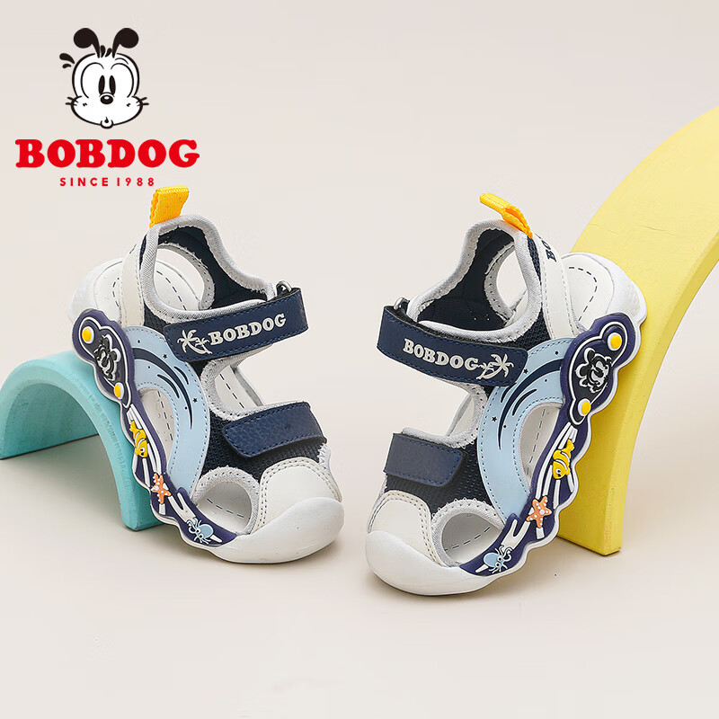 巴布豆童鞋男童夏季学步鞋2025新款包头透气儿童凉鞋小童轻便机能鞋女 藏青蓝/米 27 适合脚长16.5cm 京东折扣/优惠券