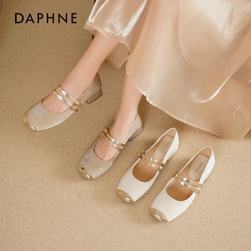 达芙妮法式玛丽珍女鞋2026早春新款国风新中式单鞋女气质粗跟高跟鞋ZJ 杏色【双带扣】 跟高3cm 39