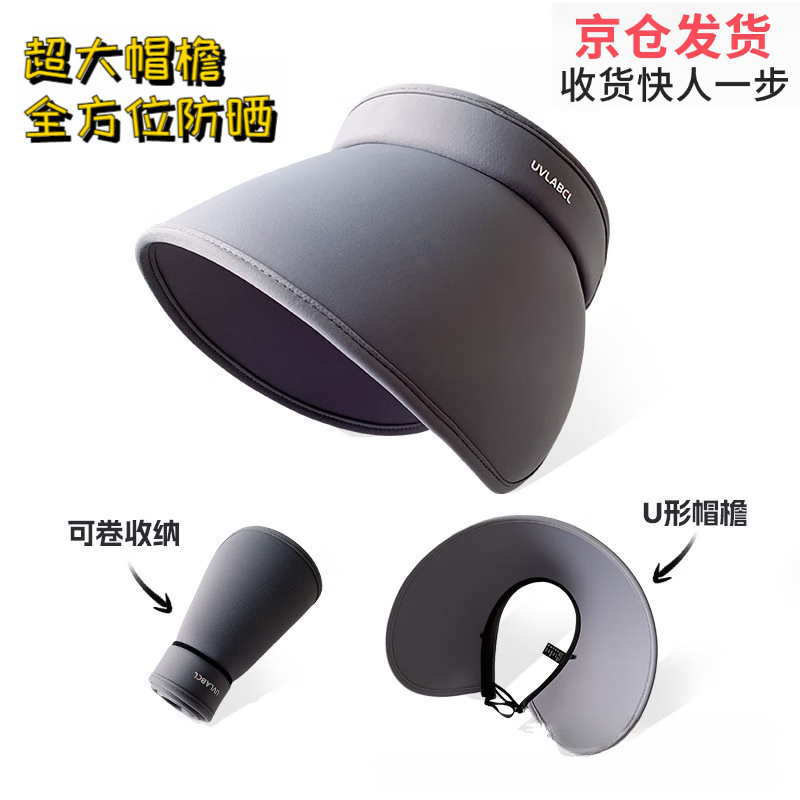 万舰2025新款空顶环绕式防晒帽女夏季大帽檐遮阳帽骑车防紫外线冰丝 深灰