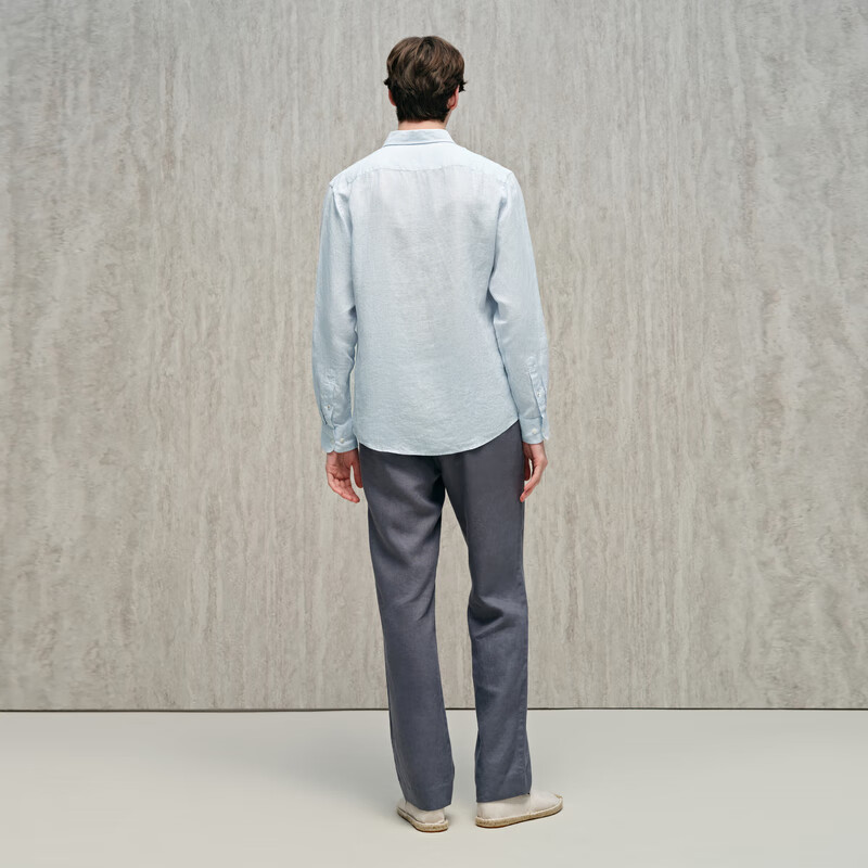 汉麻世家（HANP）【100%汉麻】秋季男士条纹翻领长袖衬衫休闲衬衣