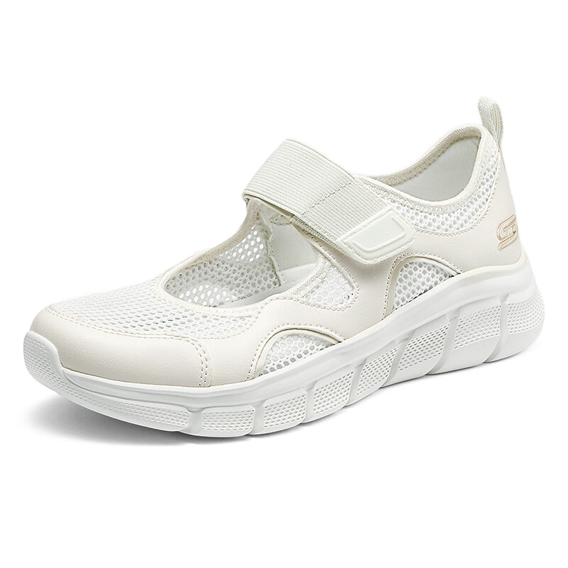 斯凯奇（Skechers）女鞋夏季2025新款轻便软底玛丽珍鞋网面透气休闲鞋妈妈鞋浅口单鞋 玫瑰金-RSGD /时尚镂空
