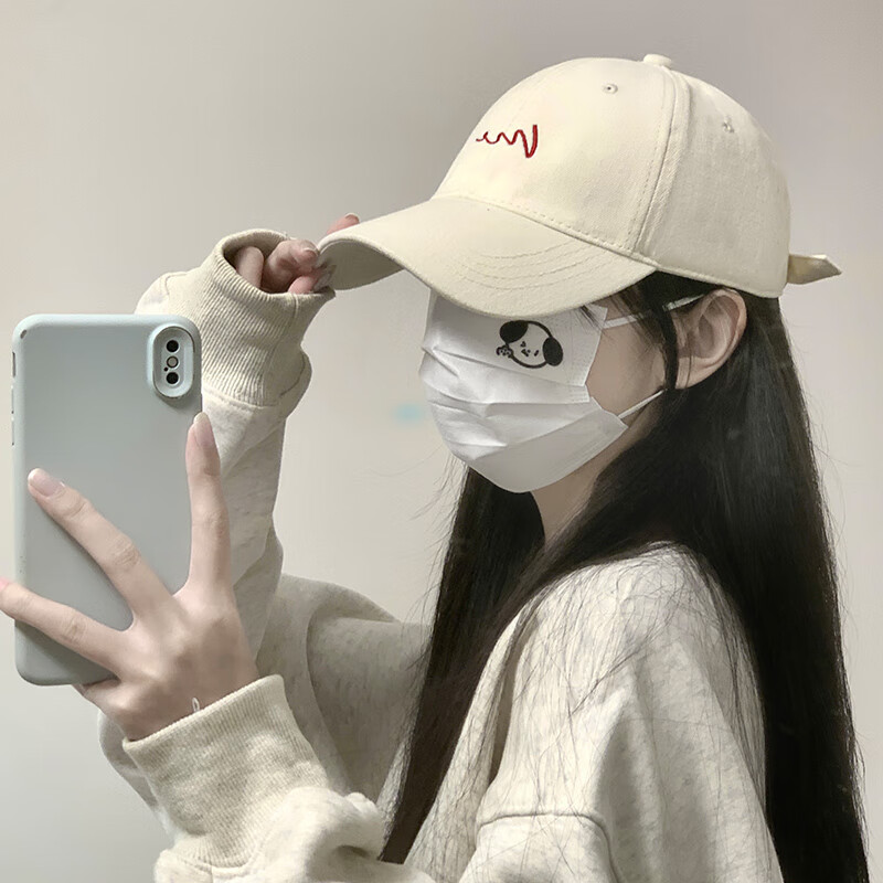 NKADDS棒球帽女新款显脸小软顶情侣咖色可爱小熊帽子秋冬韩版百搭鸭舌帽 #230-米白波浪款 均码