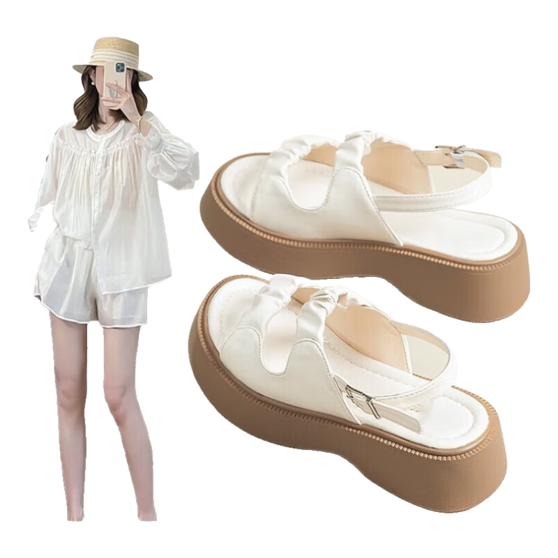 大東女士超火厚底涼鞋女2025新款夏季外穿拖鞋子高跟配裙子法式百搭羅馬鞋 黑色 37