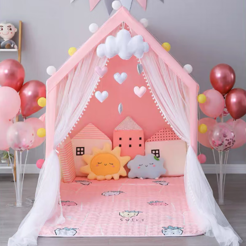 婕茵桐秘密基地小屋帐篷 儿童小帐篷室内家用女孩公主小房子分床神器 四窗户款粉色帐篷【PVC杆】 帐篷+星星灯