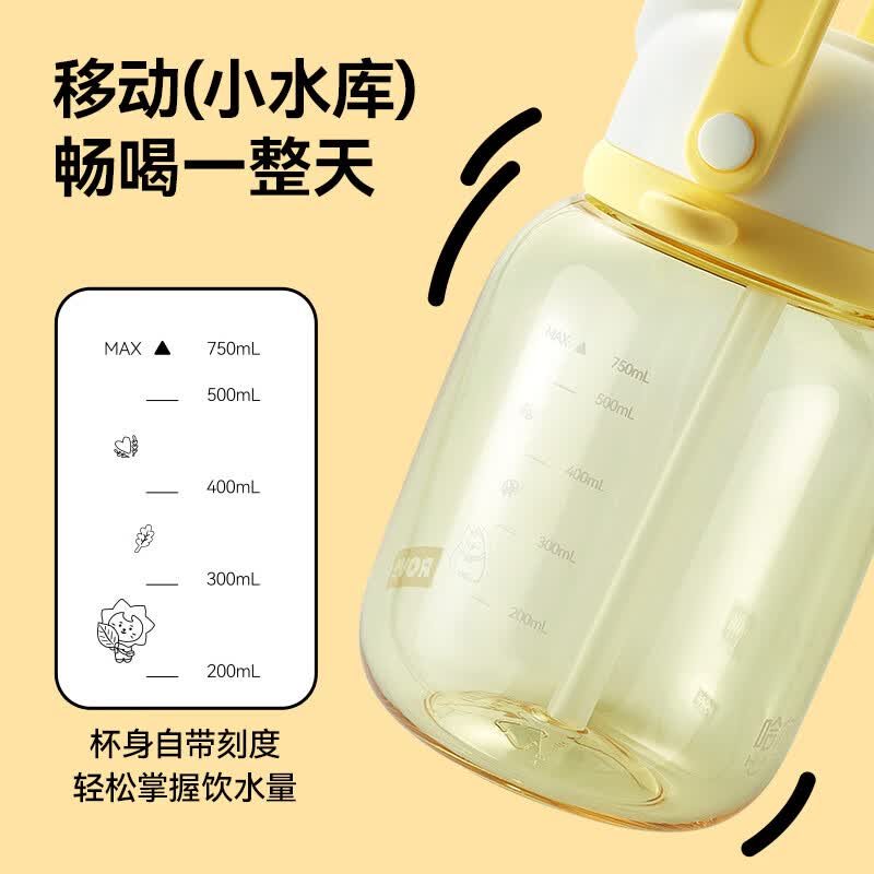 哈尔斯王源同款莱阳ROY6大容量学生塑料吸管杯夏季便携tritan耐高温水杯 爱迪白+清洁套装 750ml