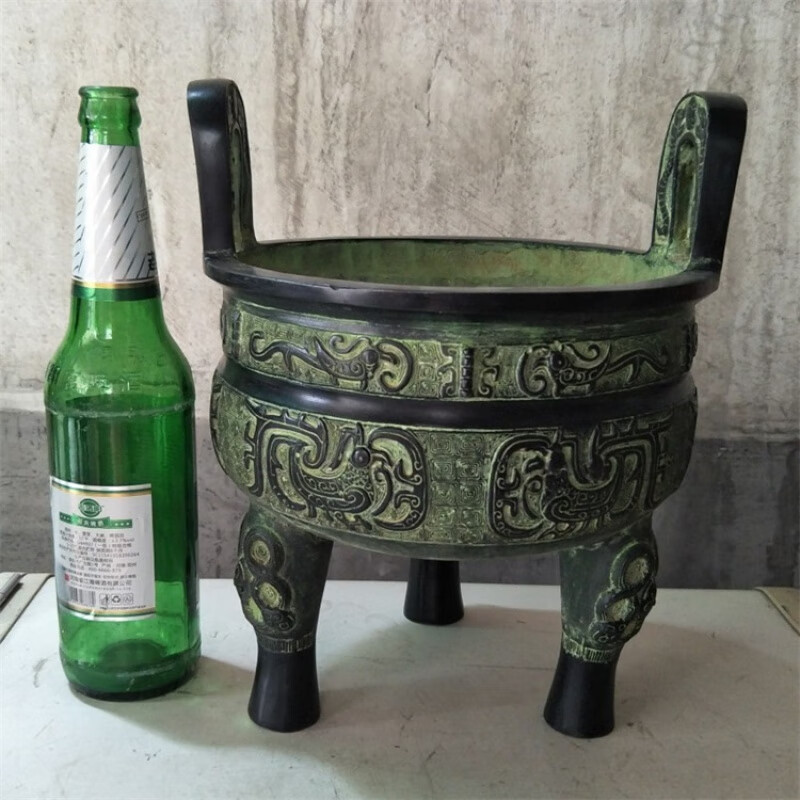 做舊青銅器仿古青銅器獸面紋鼎圓鼎三足鼎銅香爐家居裝飾品辦公桌 29高鳳紋鼎