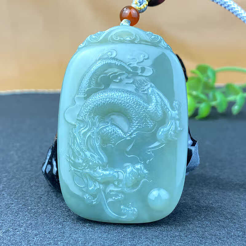 春妆CHUNZHUANG新品和田玉生肖龙玉牌且末蓝八卦龙牌玉吊坠男士双面玉佩挂件项链