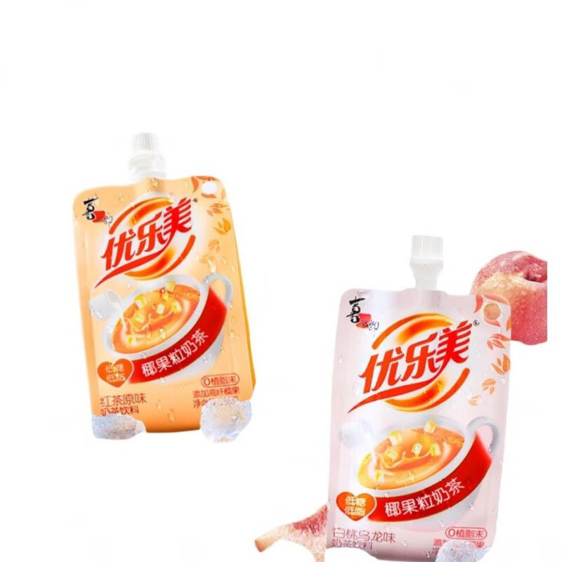 食芳溢優(yōu)樂美椰果粒奶茶258g即飲奶茶乳茶0植脂末飲料品 紅茶原味+白桃烏龍 4袋裝