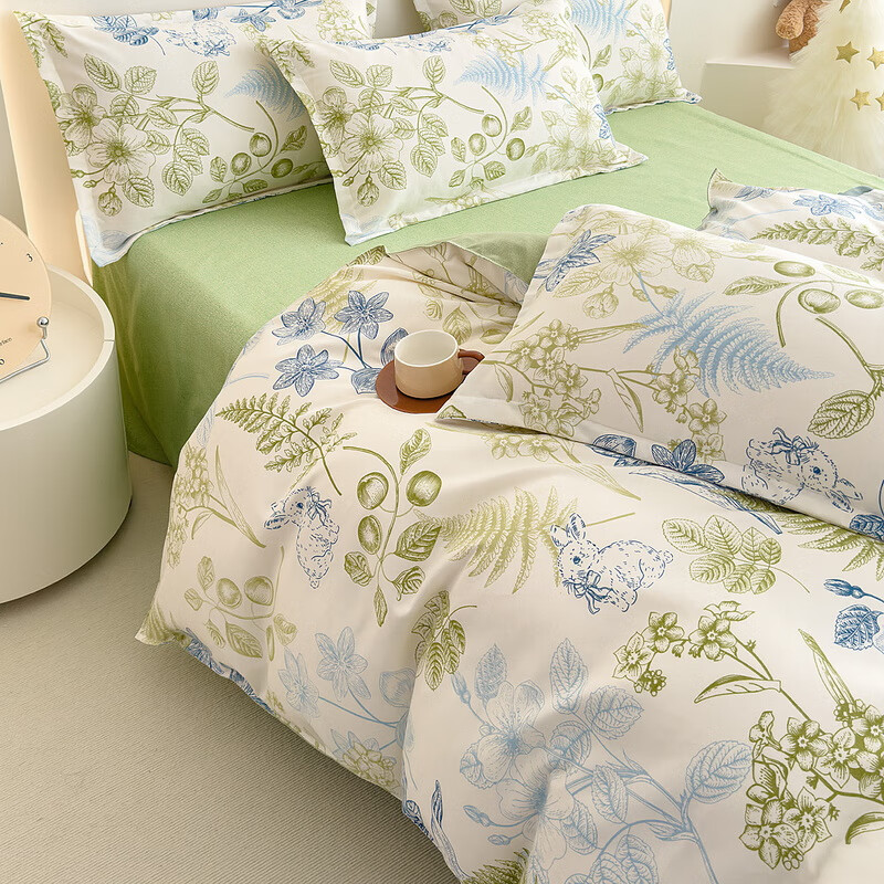 多兰诗（Duolanshi）春秋磨毛四件套 斜纹印花卡通套件被套床单宿舍四季床上四件套 鸟语花香 2.0米 床单款 /被套200*230 四件套