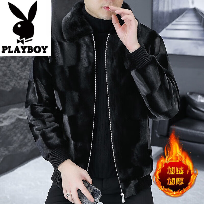 花花公子（PLAYBOY）貂皮外套整貂冬季皮毛一體翻領(lǐng)金貂毛皮衣加厚水貂絨皮草大衣男裝 8602黑色 M