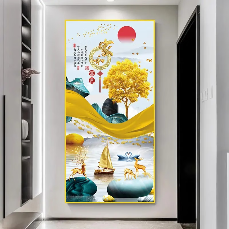 艾思尚玄关装饰画入户正对门自粘3d立体贴画走廊客厅高级感贴纸挂画壁画 32.九鱼招财 宽60cm-高120cm