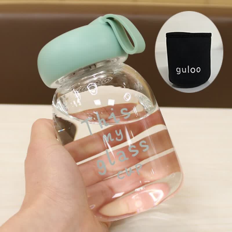 PGY日本进口品质大肚迷你可爱宝宝杯子玻璃杯清新水杯带茶隔防漏便携 萌宝qq绿色玻璃杯+杯套350ml 京东折扣/优惠券