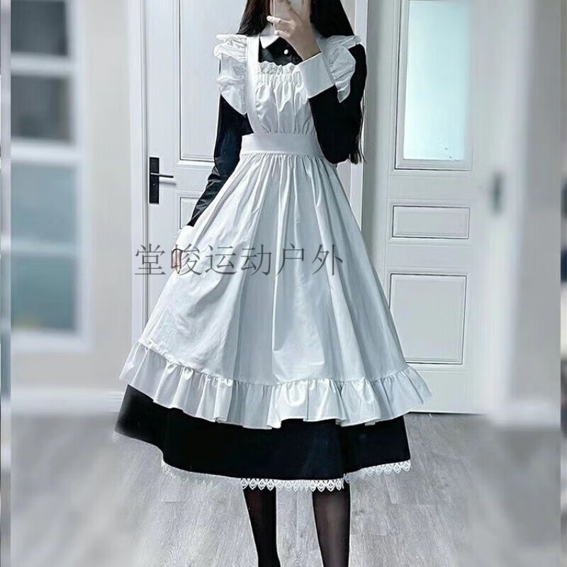 芭庫森女仆裝大碼長款男穿女裝大佬黑白色動漫CO女傭服女管家 傳統(tǒng)女仆套裝+黑絲襪 S