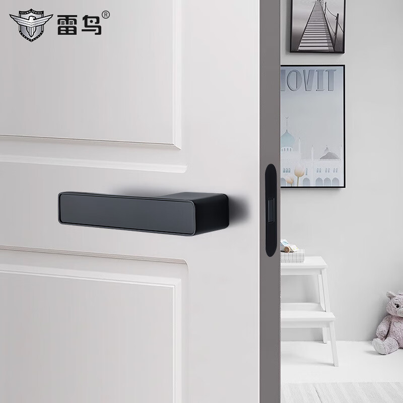 雷鸟生态门锁室内卧室磁吸静音极简黑色现代简约一字房门锁具五金 通用型