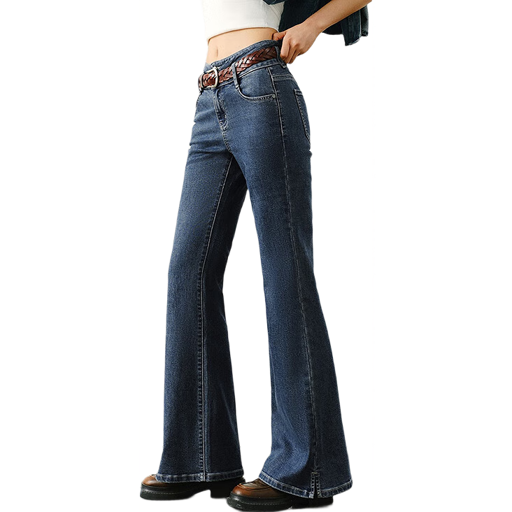 森马（Semir）小黑牛|牛仔裤女高腰开叉长裤2025春森柔牛仔喇叭裤109125124007