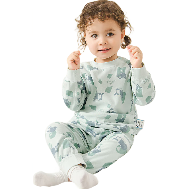 童泰（TONGTAI）嬰兒套裝春秋季純棉寶寶衣服兒童家居服內(nèi)衣上衣高腰褲子綠色90cm