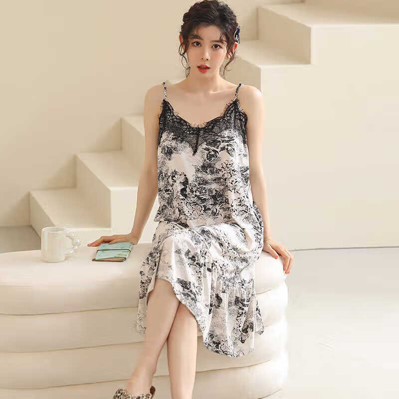 昭麓女士胖妹妹加肥加大碼吊帶性感睡衣睡裙女夏天胖MM200斤大碼夏季 20025睡裙 3XL 160/180斤