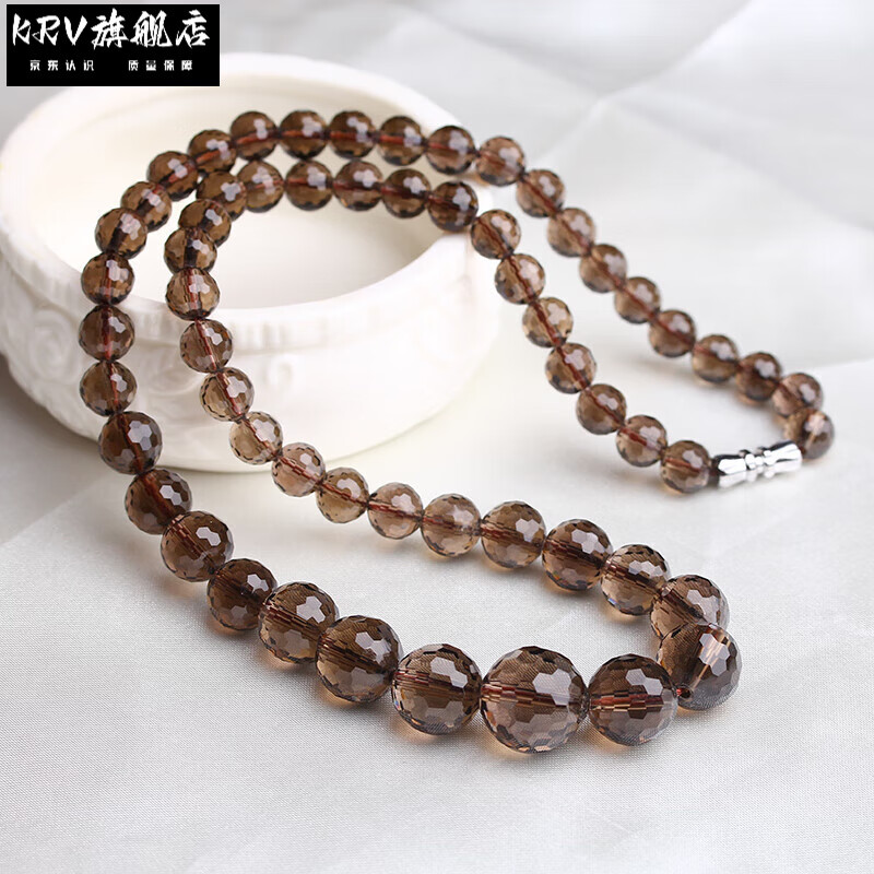KRV天然茶水晶塔鏈煙晶項(xiàng)鏈 女款女人石吊墜飾品 送媽媽禮物 茶水晶128刻面項(xiàng)鏈