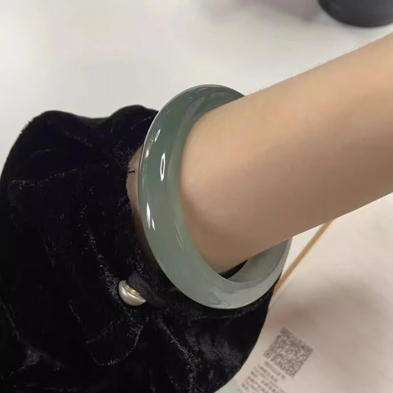 玉镯翡翠冰种a货油青玉手镯女款冰透真玉平安镯缅甸老 悦玉公主-7743油青 52-53mm(高品直发)