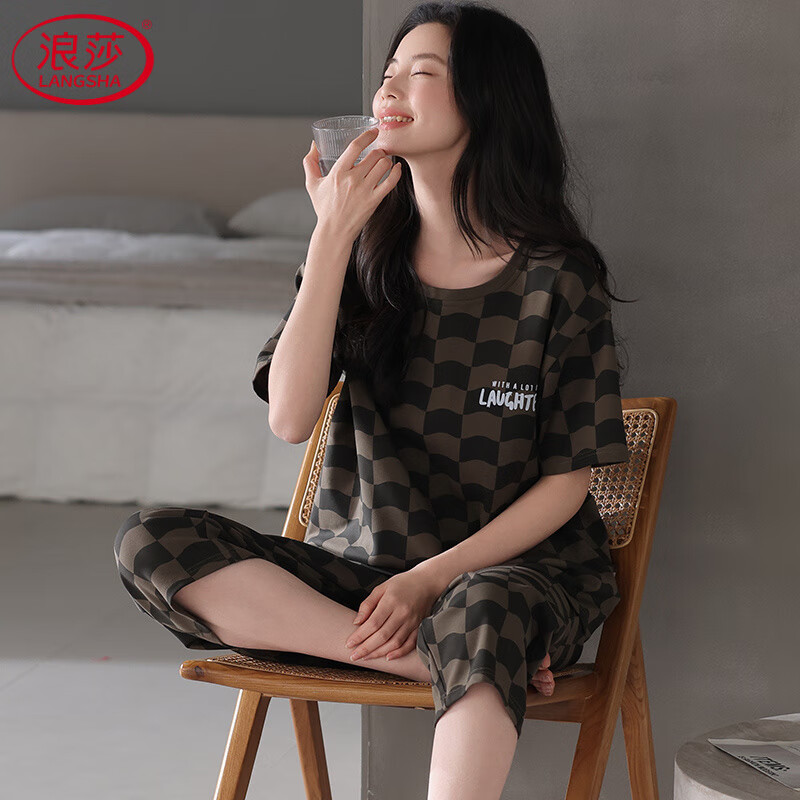 浪莎（LangSha）纯棉睡衣女夏季短袖可外穿春夏女款夏天夏款家居服套装2025年新款 25504 M