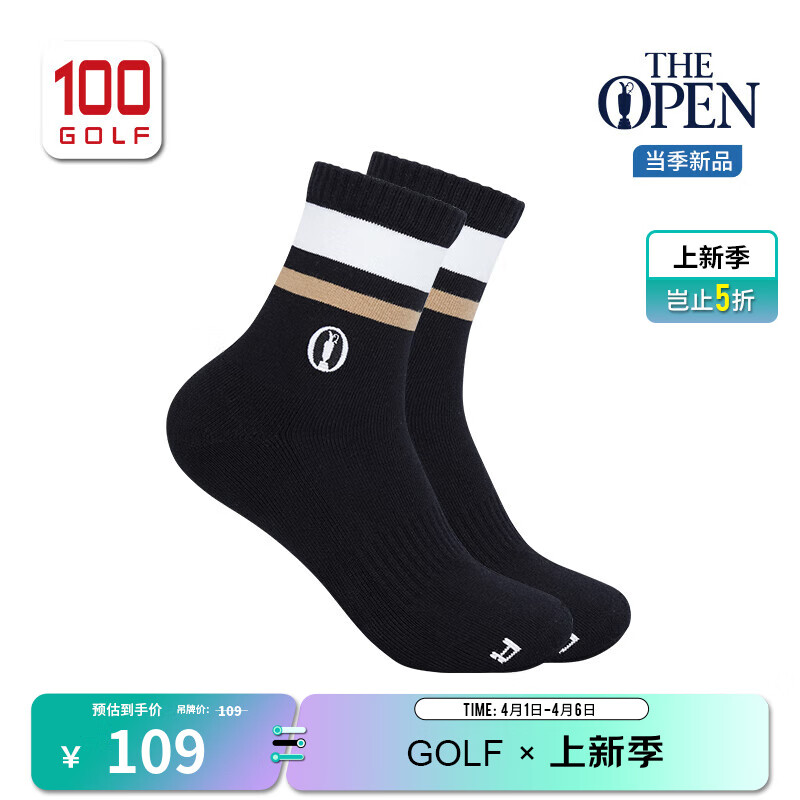 THE OPEN CHAMPIONSHIP英國公開賽高爾夫球襪男新品時尚舒適包裹男士中筒運動球襪 黑色 均碼