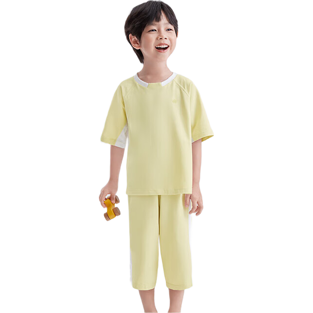 全棉時代兒童睡衣男女童抗菌針織家居服套裝 冰檸綠 130 